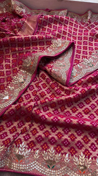 Pure Khaddi Georgette Saree with Gotapatti, Zardozi, Sequins & Pearl Work
