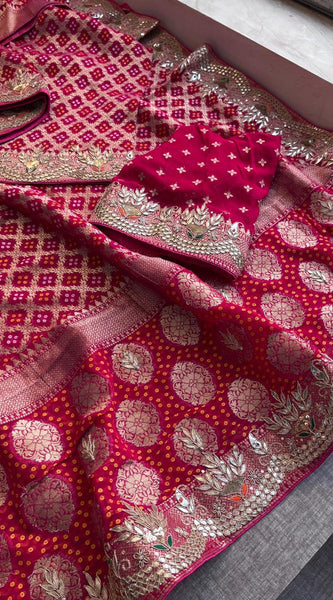Pure Khaddi Georgette Saree with Gotapatti, Zardozi, Sequins & Pearl Work