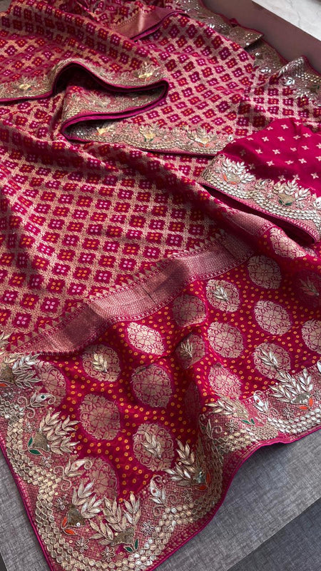 Pure Khaddi Georgette Saree with Gotapatti, Zardozi, Sequins & Pearl Work