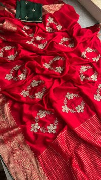 Pure Munga Silk Banarasi Saree with Zardozi, Kutdana & Pearl Work
