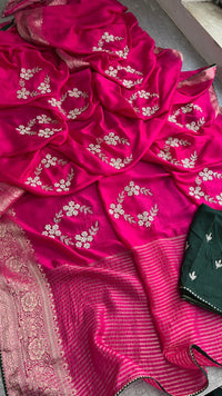 Pure Munga Silk Banarasi Saree with Zardozi, Kutdana & Pearl Work