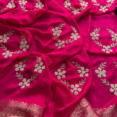 Pure Munga Silk Banarasi Saree with Zardozi, Kutdana & Pearl Work