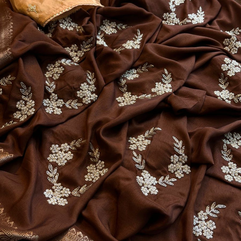 Pure Munga Silk Banarasi Saree with Zardozi, Kutdana & Pearl Work