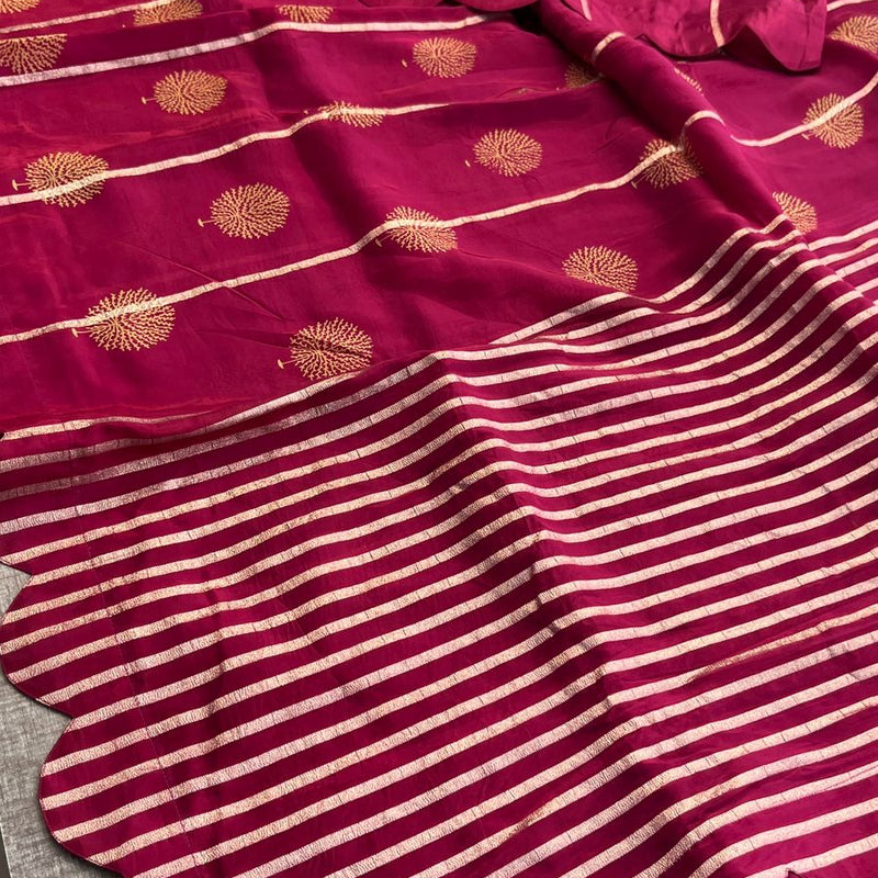 Pure Crepe Silk Saree with Zari Banarasi Weaving