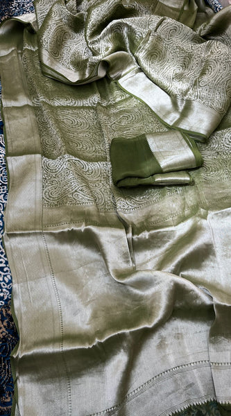 Pure Khaddi Georgette Saree with Banarasi Weaving