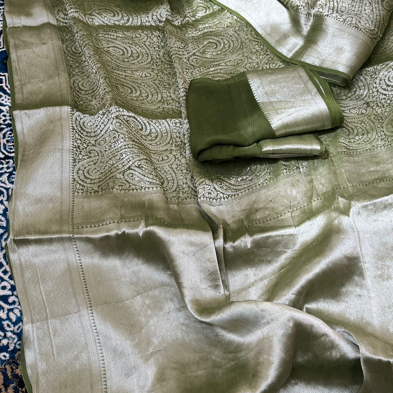 Pure Khaddi Georgette Saree with Banarasi Weaving