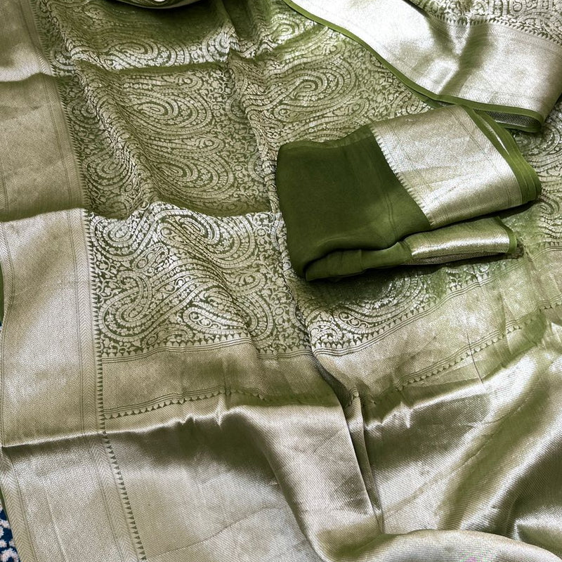 Pure Khaddi Georgette Saree with Banarasi Weaving
