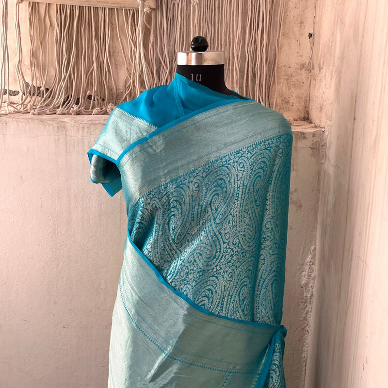 Pure Khaddi Georgette Saree with Banarasi Weaving