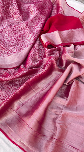 Pure Khaddi Georgette Saree with Banarasi Weaving