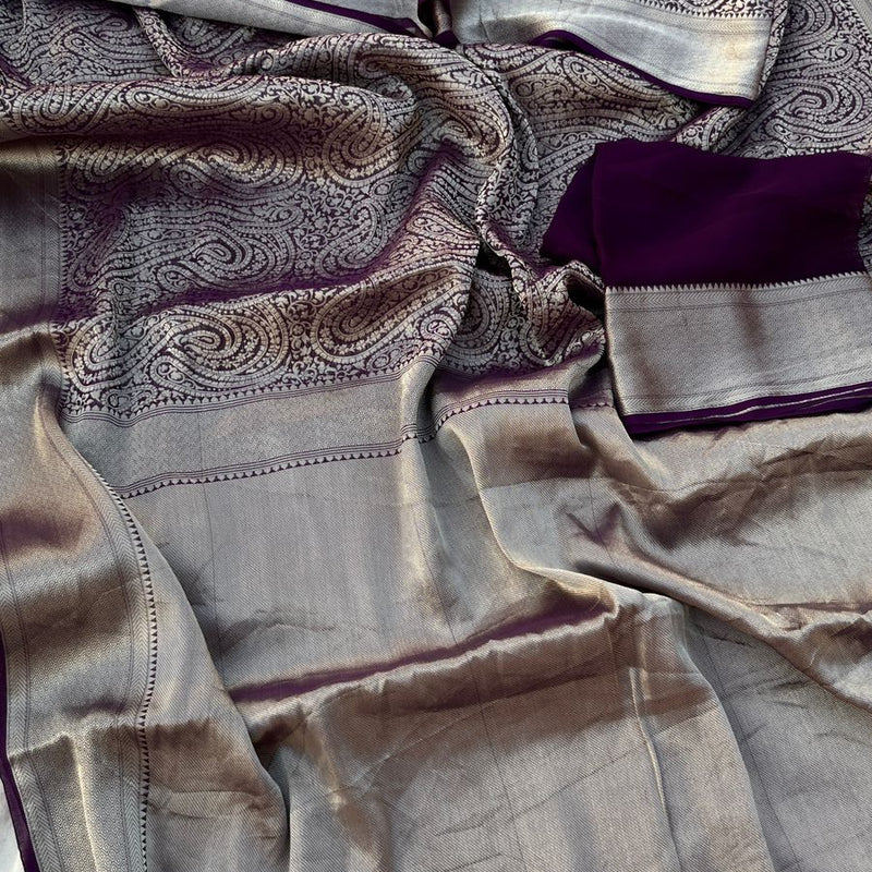 Pure Khaddi Georgette Saree with Banarasi Weaving
