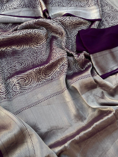 Pure Khaddi Georgette Saree with Banarasi Weaving
