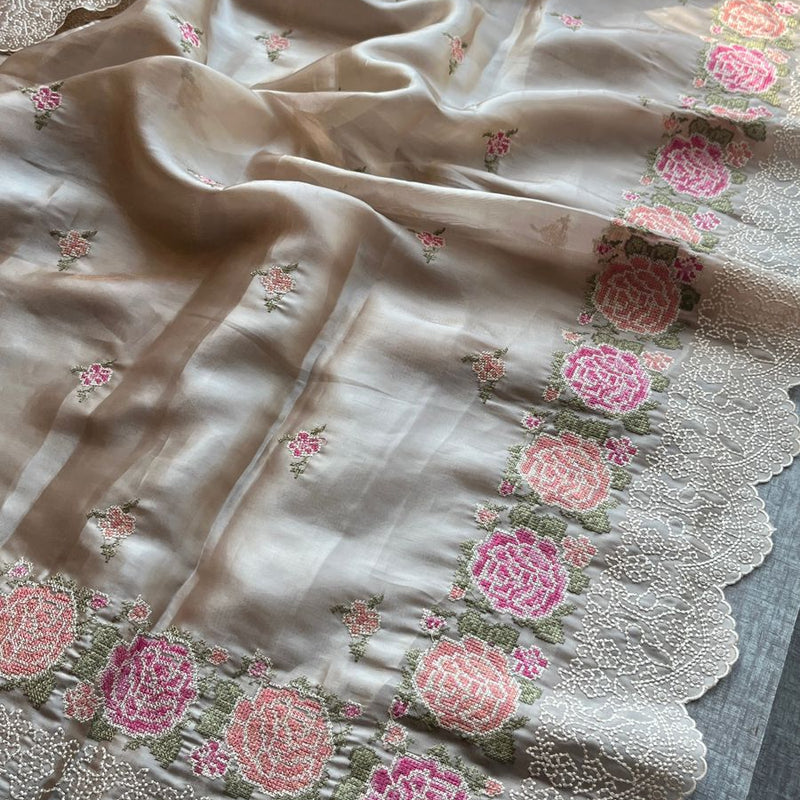 Pure Soft Tissue Silk Saree with Multithread Embroidery