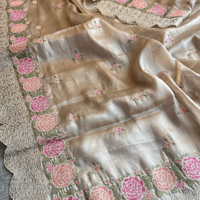 Pure Soft Tissue Silk Saree with Multithread Embroidery