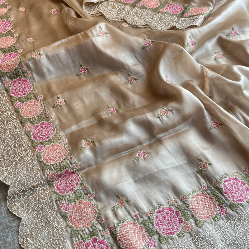 Pure Soft Tissue Silk Saree with Multithread Embroidery