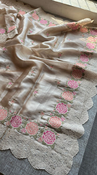 Pure Soft Tissue Silk Saree with Multithread Embroidery