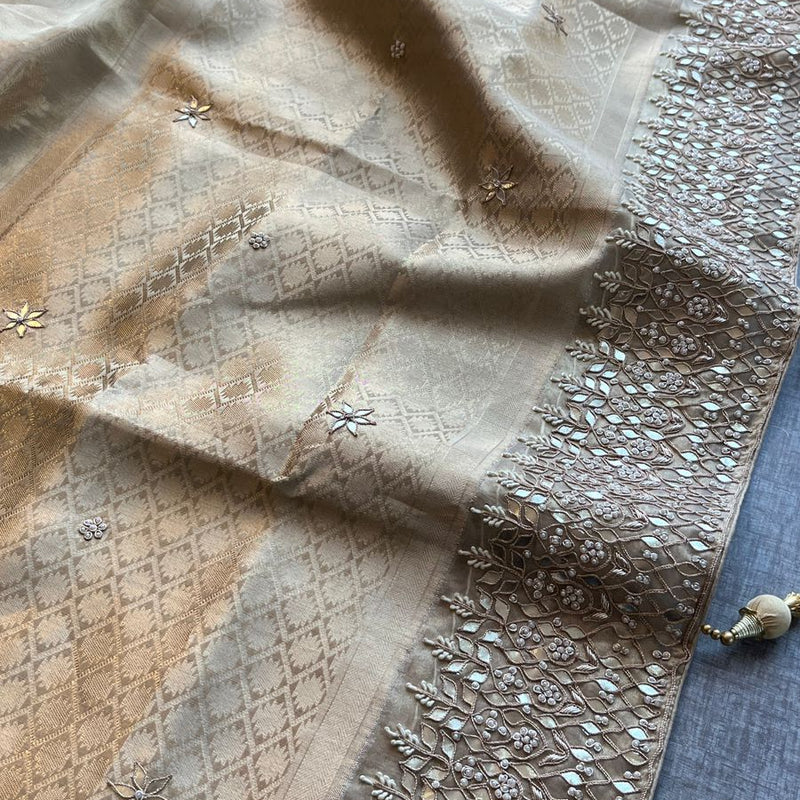 Pure Soft Tissue Handloom Banarasi Saree with Zardozi, Gotapatti & Pearl Work