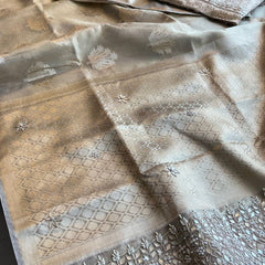 Pure Soft Tissue Handloom Banarasi Saree with Zardozi, Gotapatti & Pearl Work
