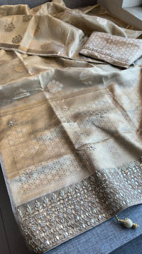 Pure Soft Tissue Handloom Banarasi Saree with Zardozi, Gotapatti & Pearl Work