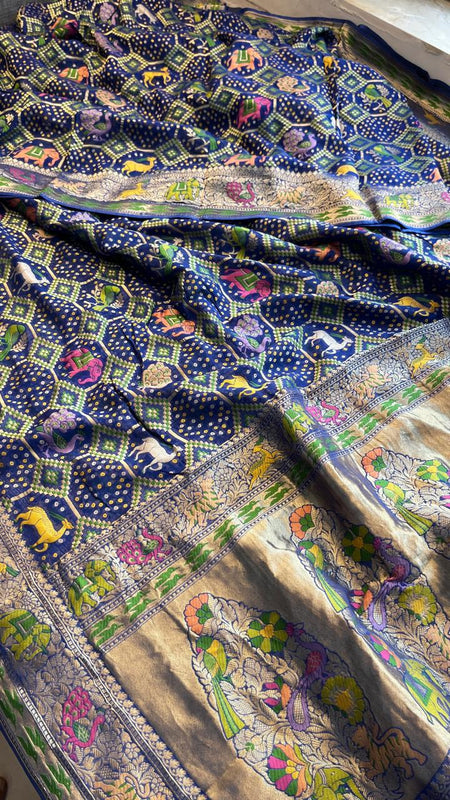 Pure Heavy Khaddi Georgette Saree with Bandhani & Meena Banarasi Weaving