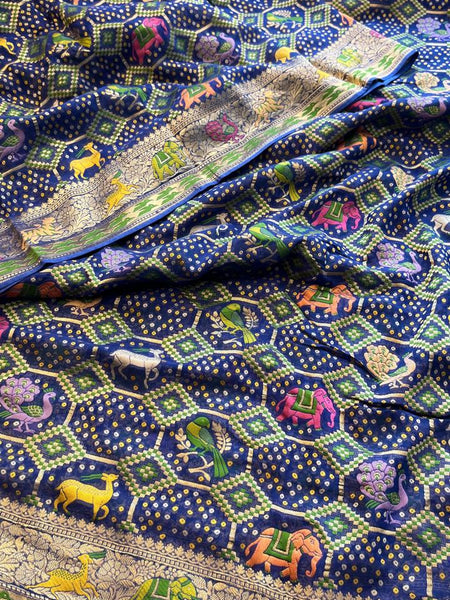 Pure Heavy Khaddi Georgette Saree with Bandhani & Meena Banarasi Weaving