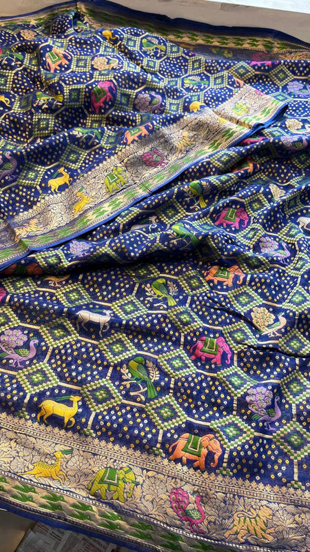 Pure Heavy Khaddi Georgette Saree with Bandhani & Meena Banarasi Weaving