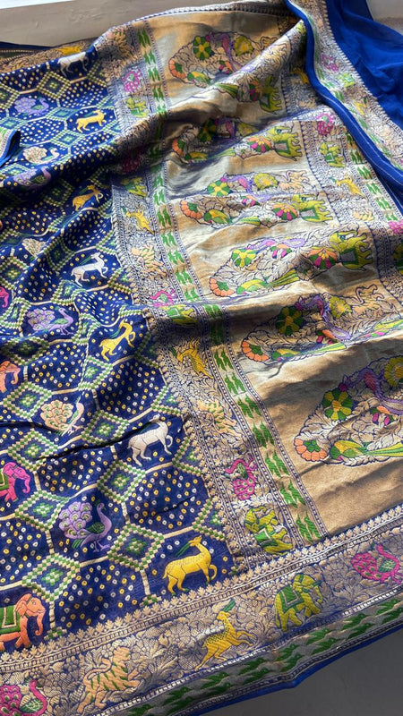 Pure Heavy Khaddi Georgette Saree with Bandhani & Meena Banarasi Weaving