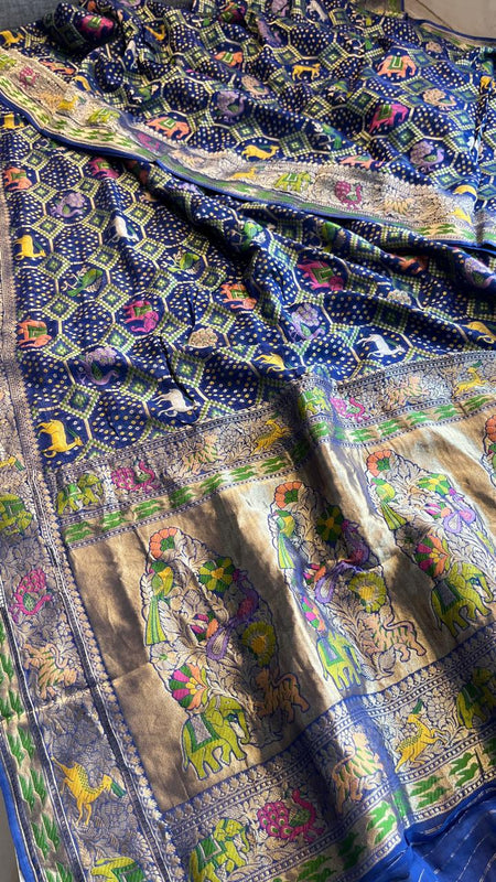 Pure Heavy Khaddi Georgette Saree with Bandhani & Meena Banarasi Weaving