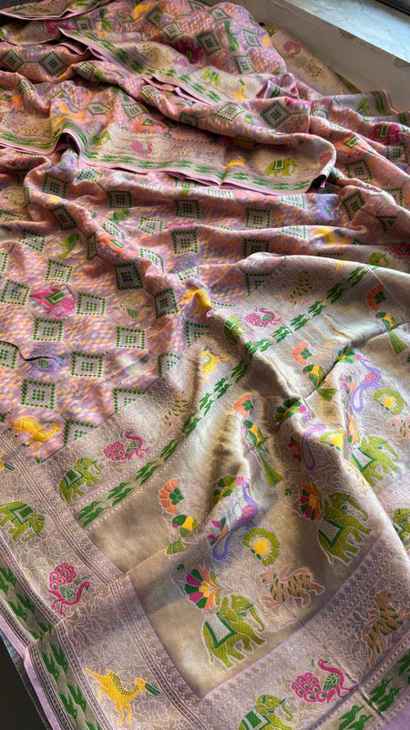 Pure Heavy Khaddi Georgette Saree with Bandhani & Meena Banarasi Weaving