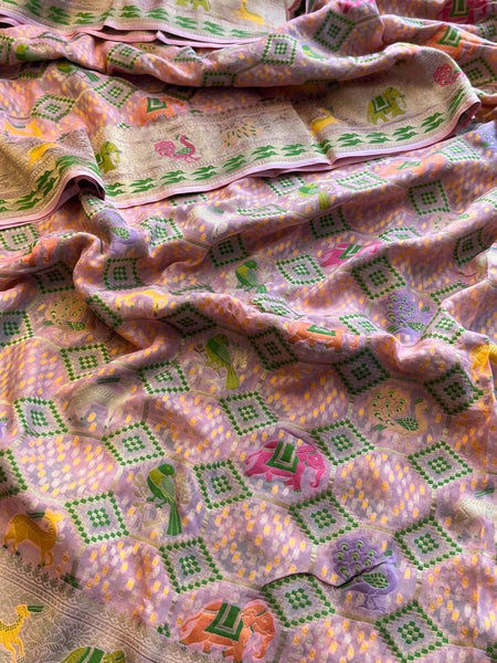 Pure Heavy Khaddi Georgette Saree with Bandhani & Meena Banarasi Weaving