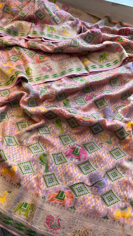 Pure Heavy Khaddi Georgette Saree with Bandhani & Meena Banarasi Weaving