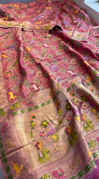 Pure Heavy Khaddi Georgette Saree with Bandhani & Meena Banarasi Weaving