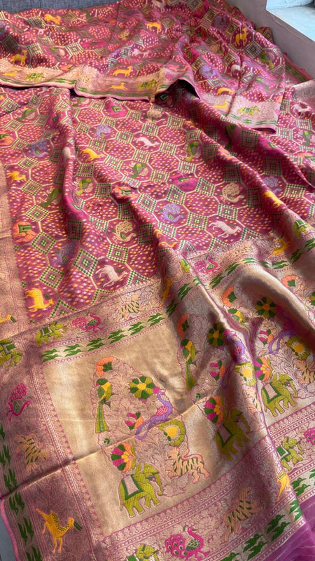 Pure Heavy Khaddi Georgette Saree with Bandhani & Meena Banarasi Weaving