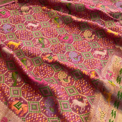 Pure Heavy Khaddi Georgette Saree with Bandhani & Meena Banarasi Weaving