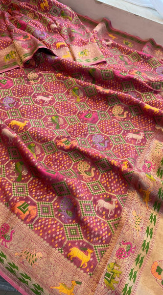 Pure Heavy Khaddi Georgette Saree with Bandhani & Meena Banarasi Weaving