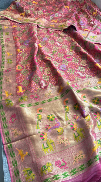 Pure Heavy Khaddi Georgette Saree with Bandhani & Meena Banarasi Weaving