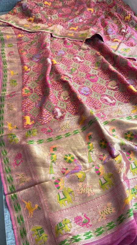 Pure Heavy Khaddi Georgette Saree with Bandhani & Meena Banarasi Weaving