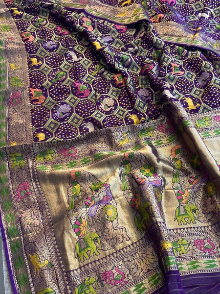 Pure Heavy Khaddi Georgette Saree with Bandhani & Meena Banarasi Weaving