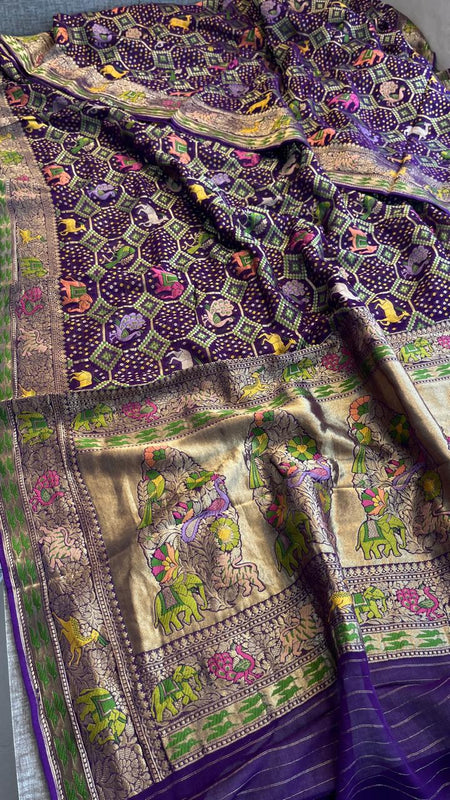 Pure Heavy Khaddi Georgette Saree with Bandhani & Meena Banarasi Weaving