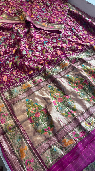 Pure Heavy Khaddi Georgette Banarasi Saree with Bandhani & Meena Weaving