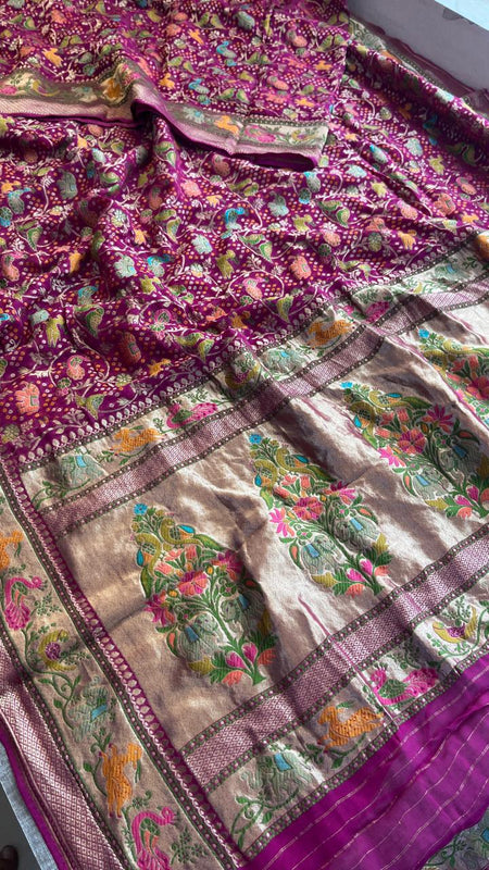 Pure Heavy Khaddi Georgette Banarasi Saree with Bandhani & Meena Weaving