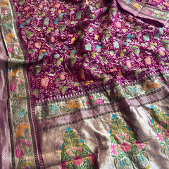 Pure Heavy Khaddi Georgette Banarasi Saree with Bandhani & Meena Weaving
