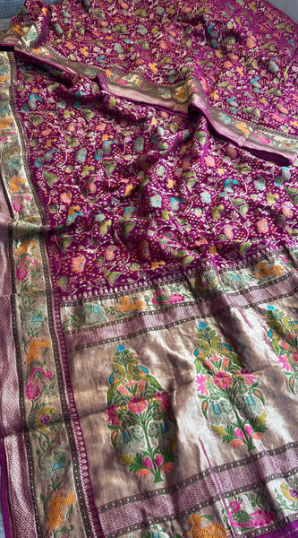 Pure Heavy Khaddi Georgette Banarasi Saree with Bandhani & Meena Weaving