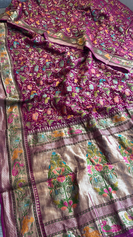 Pure Heavy Khaddi Georgette Banarasi Saree with Bandhani & Meena Weaving