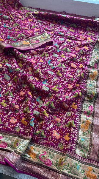 Pure Heavy Khaddi Georgette Banarasi Saree with Bandhani & Meena Weaving