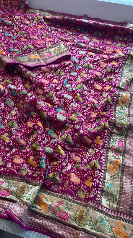 Pure Heavy Khaddi Georgette Banarasi Saree with Bandhani & Meena Weaving