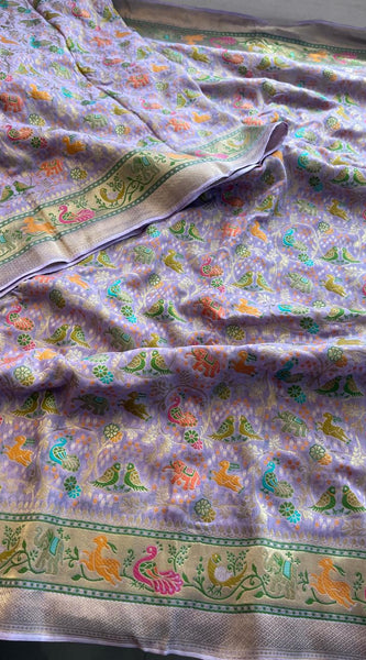 Pure Heavy Khaddi Georgette Banarasi Saree with Bandhani & Meena Weaving