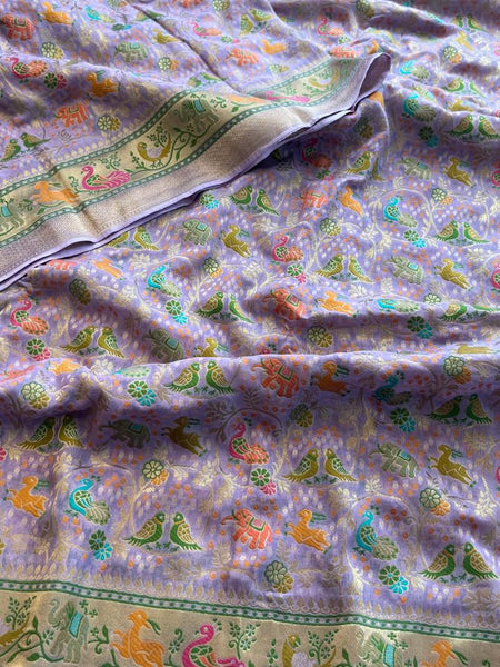 Pure Heavy Khaddi Georgette Banarasi Saree with Bandhani & Meena Weaving