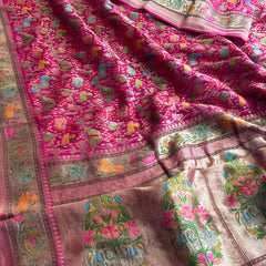 Pure Heavy Khaddi Georgette Banarasi Saree with Bandhani & Meena Weaving