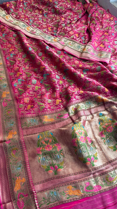 Pure Heavy Khaddi Georgette Banarasi Saree with Bandhani & Meena Weaving