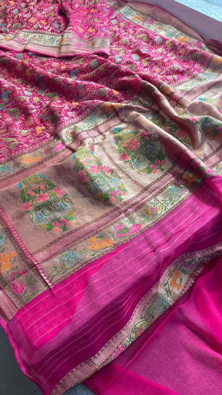 Pure Heavy Khaddi Georgette Banarasi Saree with Bandhani & Meena Weaving
